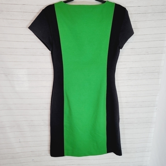DEREK LAM GREEN & BLACK COLORBLOCK SHEATH DRESS, SZ SMALL - Picture 8 of 12